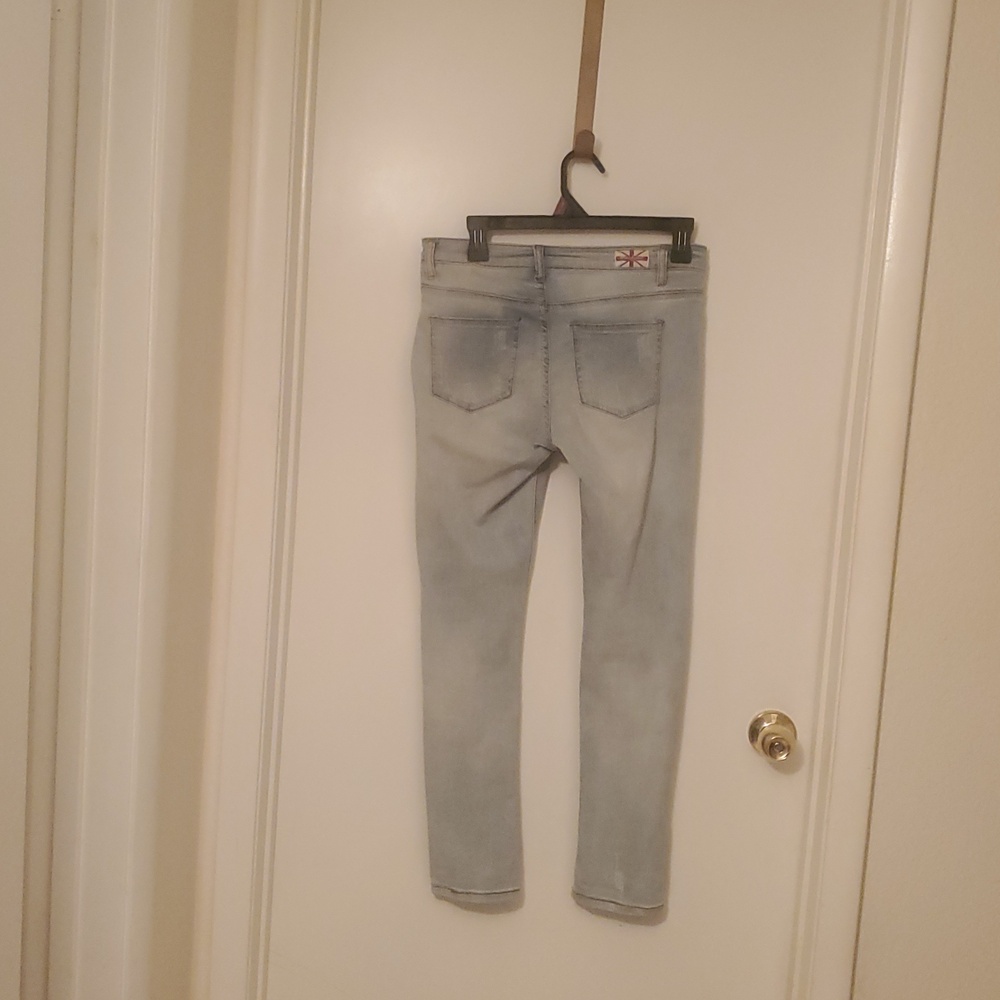 Machine Light Blue Skinny Jeans with Red Rose Embroidery - Picture 5 of 5